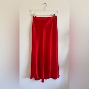 Zara Red Satin Midi Skirt
